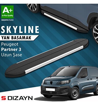 Peugeot Partner 3 Uzun Şase Skyline Aluminyum Yan Basamak 213 Cm 2018 Üzeri A+ Kalite PE-PR3-US-YBS-