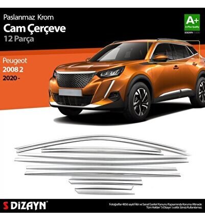 S-Dizayn Peugeot 2008 2 Krom Cam Çerçevesi 12 Prç 2020-2023 A+ Kalite