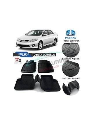 Toyota Uyumlu Corolla Havuzlu 3D Paspas Niken Siyah 2007-2013